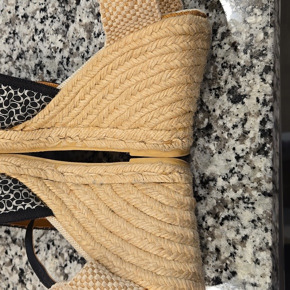 COACH MEGAN BLACK AND SILVER LOGO WEDGE ESPADRILLES. SIZE 10B. - Picture 7 of 16